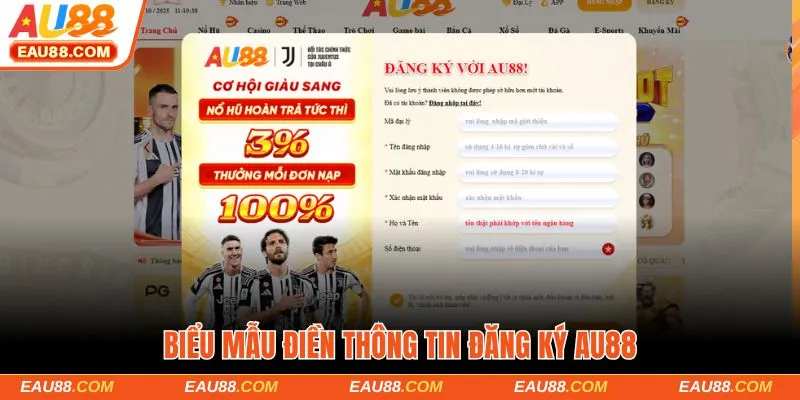Biểu mẫu điền thông tin đăng ký AU88